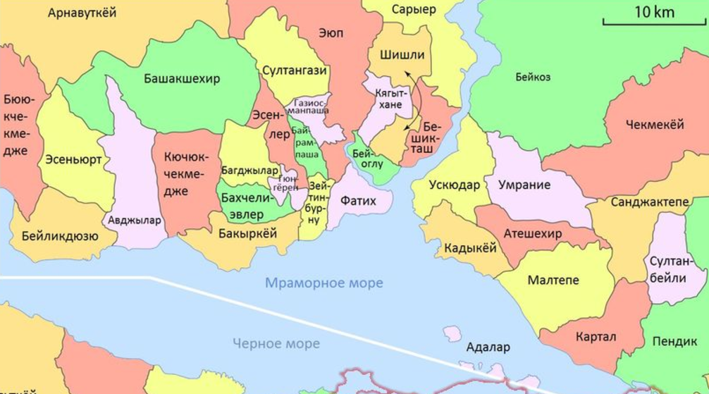Районы Стамбула на карте на русском